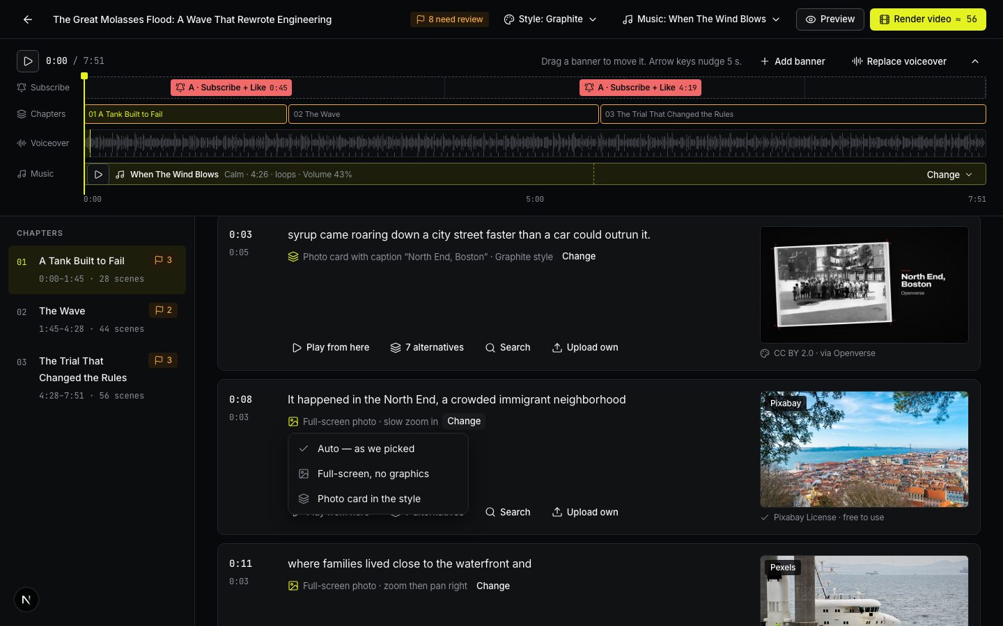 The Change menu on a scene.
